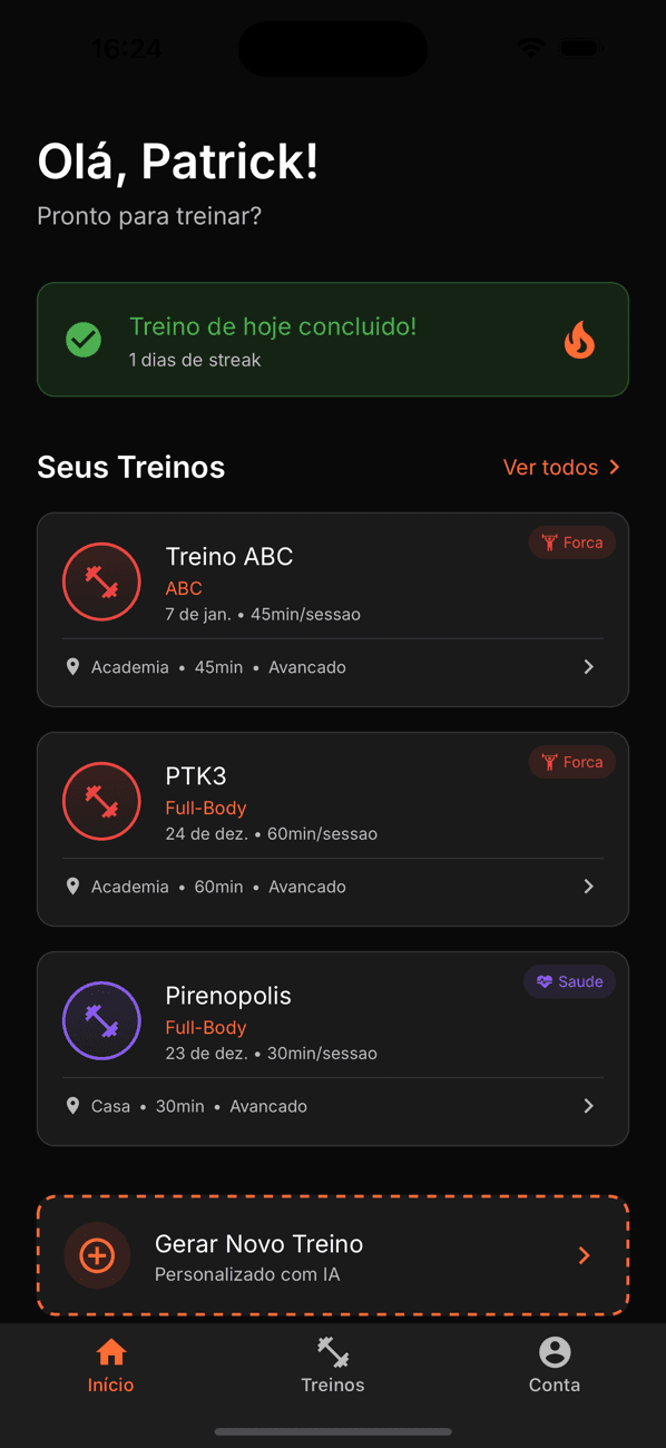 Seus treinos organizados