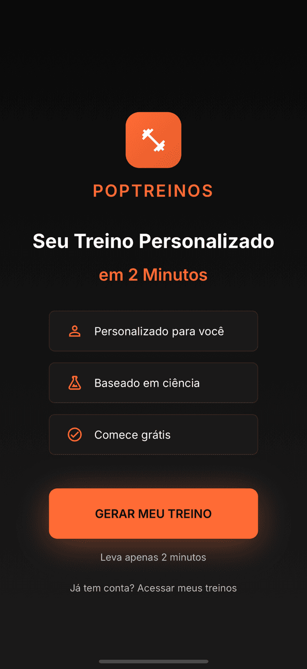 POPTREINOS - Crie seu treino personalizado em 2 minutos