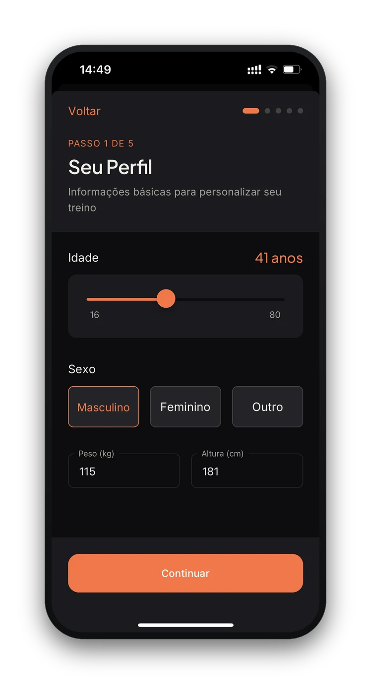 Anamnese do PopTreinos: perfil, idade, sexo, peso e altura